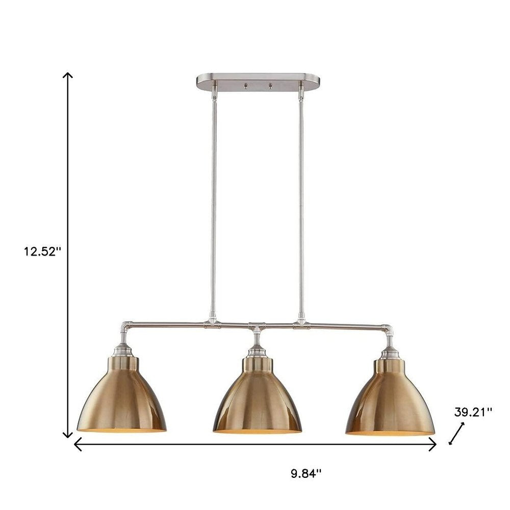 Gold And Silver Kitchen Island Three Light Metal Dimmable Chandelier With Gold Shades