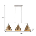 Gold And Silver Kitchen Island Three Light Metal Dimmable Chandelier With Gold Shades
