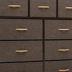 39" Brown Steel and Fabric Nine Drawer Triple Dresser