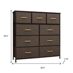 39" Brown Steel and Fabric Nine Drawer Triple Dresser