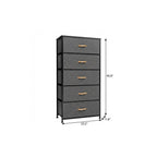 23" Gray and Black Steel and Fabric Five Drawer Chest