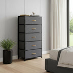 23" Gray and Black Steel and Fabric Five Drawer Chest