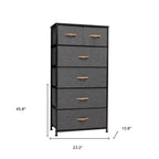 23" Gray and Black Steel and Fabric Six Drawer Chest
