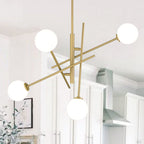 Brass Candle Style Four Light Metal Dimmable Chandelier With White Shades