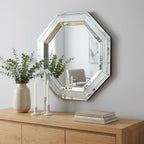 28" Silver Octagon Glass Framed Accent Mirror