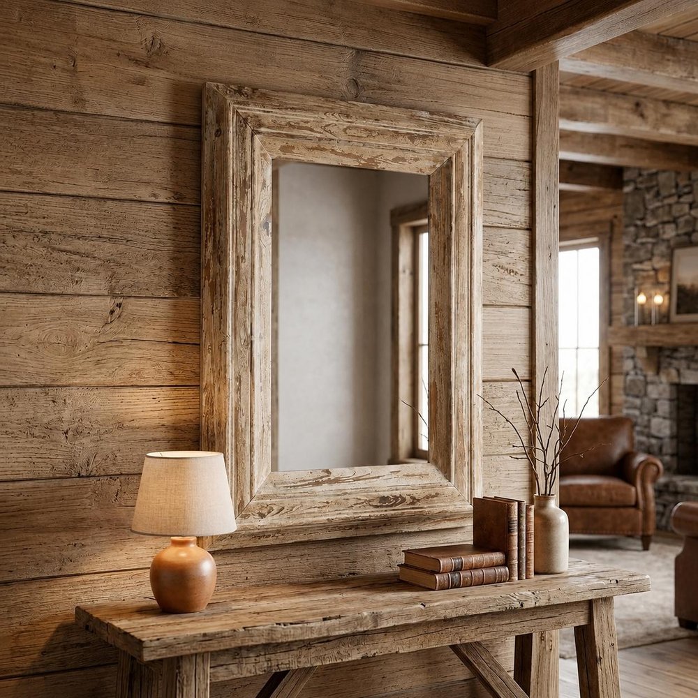 39" Natural Distressed Wood Framed Accent Mirror