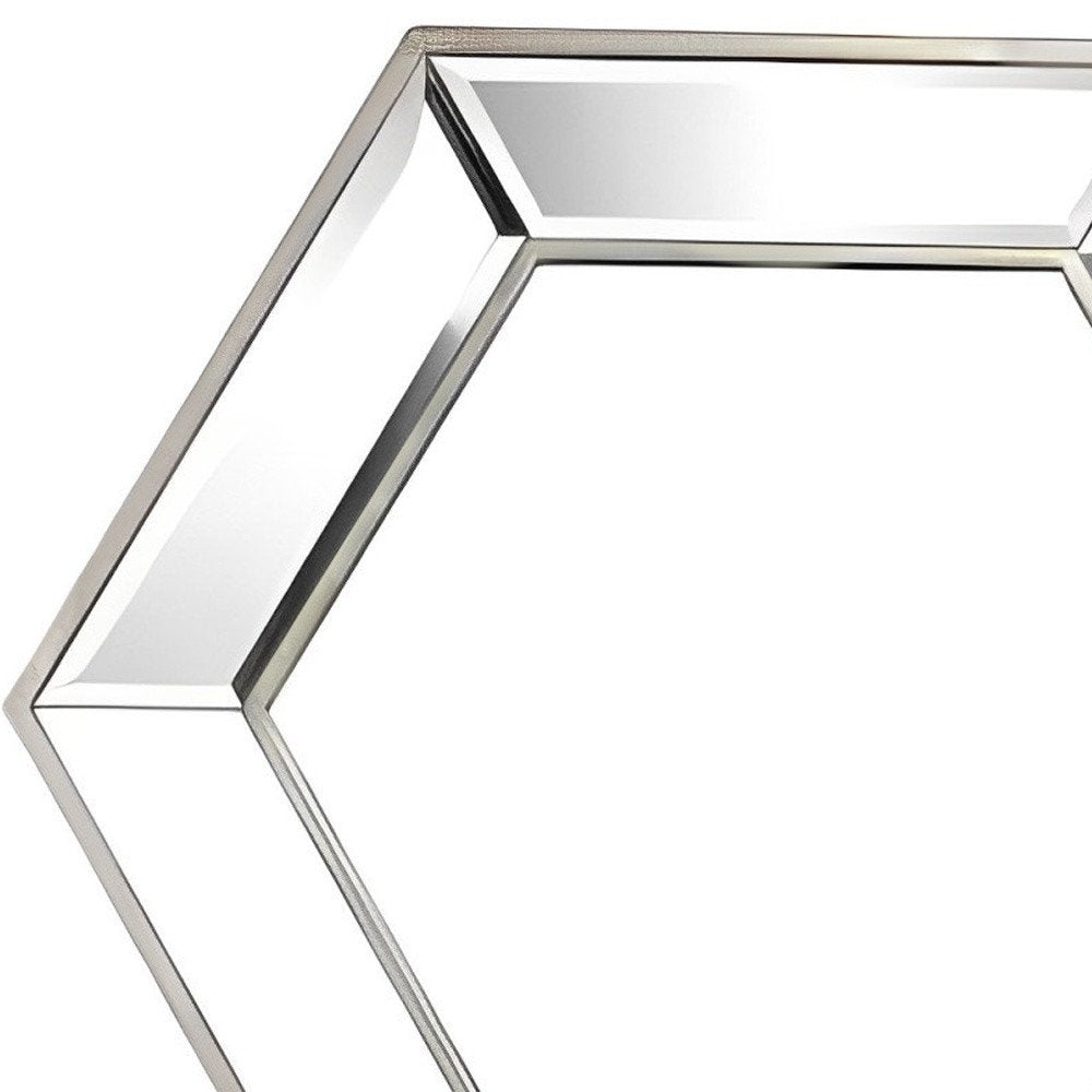 18" Silver Hexagon Glass Framed Accent Mirror