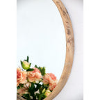28" Brown Solid Wood Round Framed Accent Mirror