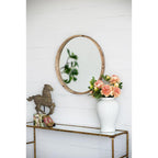 28" Brown Solid Wood Round Framed Accent Mirror