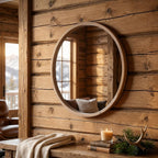 28" Brown Solid Wood Round Framed Accent Mirror