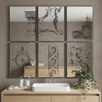 Set of Six Decorative Antiqued Glass Black Metal Framed Mirror Set