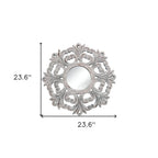 24" White Floral Scrollwork Distressed Round Framed Accent Mirror
