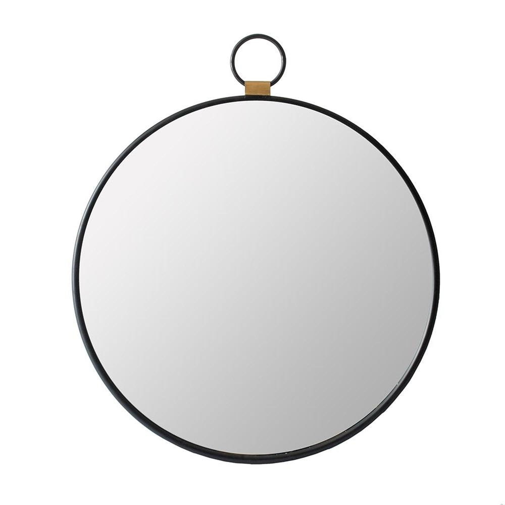 28" Black Round Iron Framed Accent Mirror