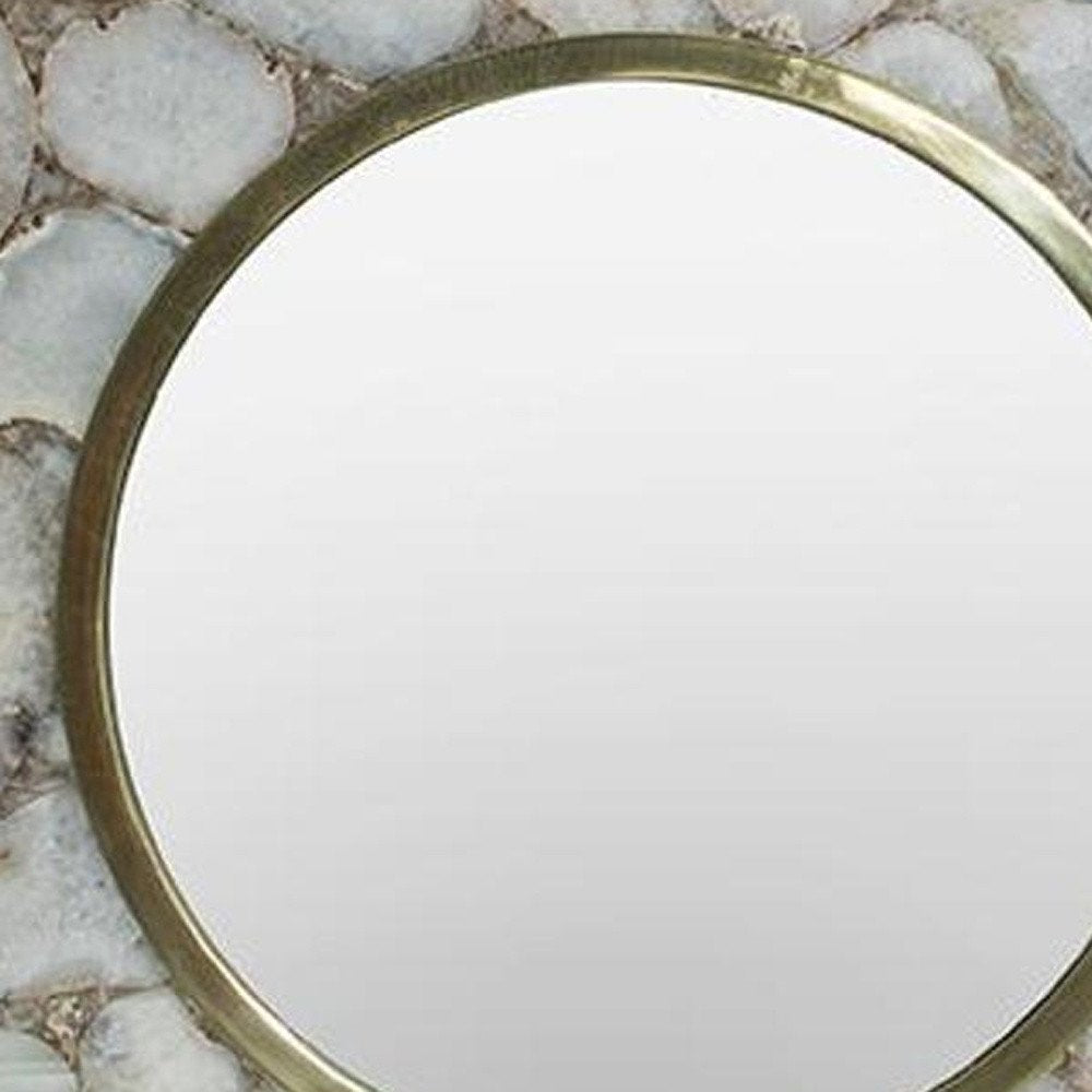 30" White And Gold Scalloped Stone Framed Accent Mirror