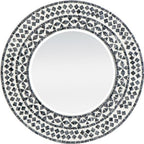 24" Black And White Round Wood And Shell Framed Accent Mirror