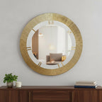 36" Gold and White Round Aluminum Ribbed Edge Framed Accent Mirror