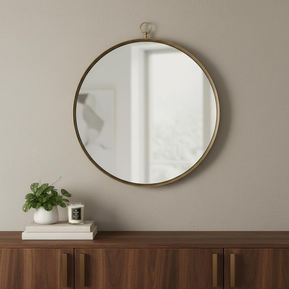 34" Gold Round Iron Framed Accent Mirror