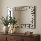 28" Black Metal And Glass Mosaic Framed Accent Mirror