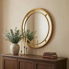 35" Gold Geo Dot Round Double Frame Accent Mirror