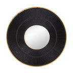32" Black And Gold Round Wood And Metal Framed Accent Mirror