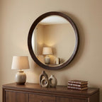 20" Dark Brown Round Wood Framed Accent Mirror