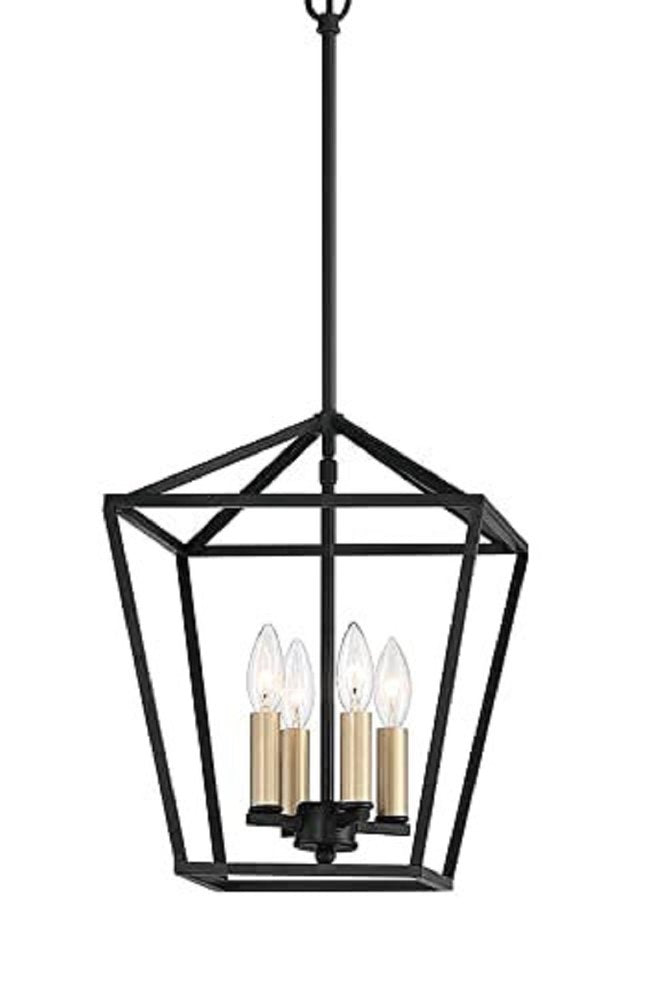 Black And Gold Kitchen Island Four Light Metal Dimmable Chandelier With Black Shades