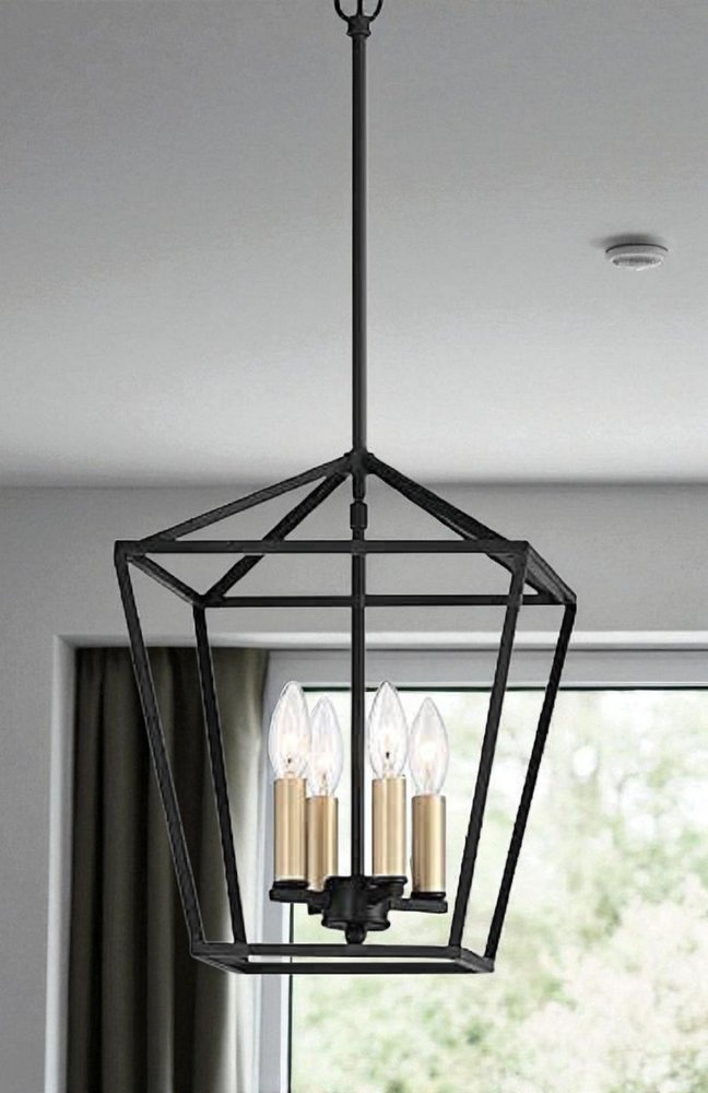 Black And Gold Kitchen Island Four Light Metal Dimmable Chandelier With Black Shades