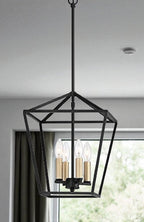 Black And Gold Kitchen Island Four Light Metal Dimmable Chandelier With Black Shades