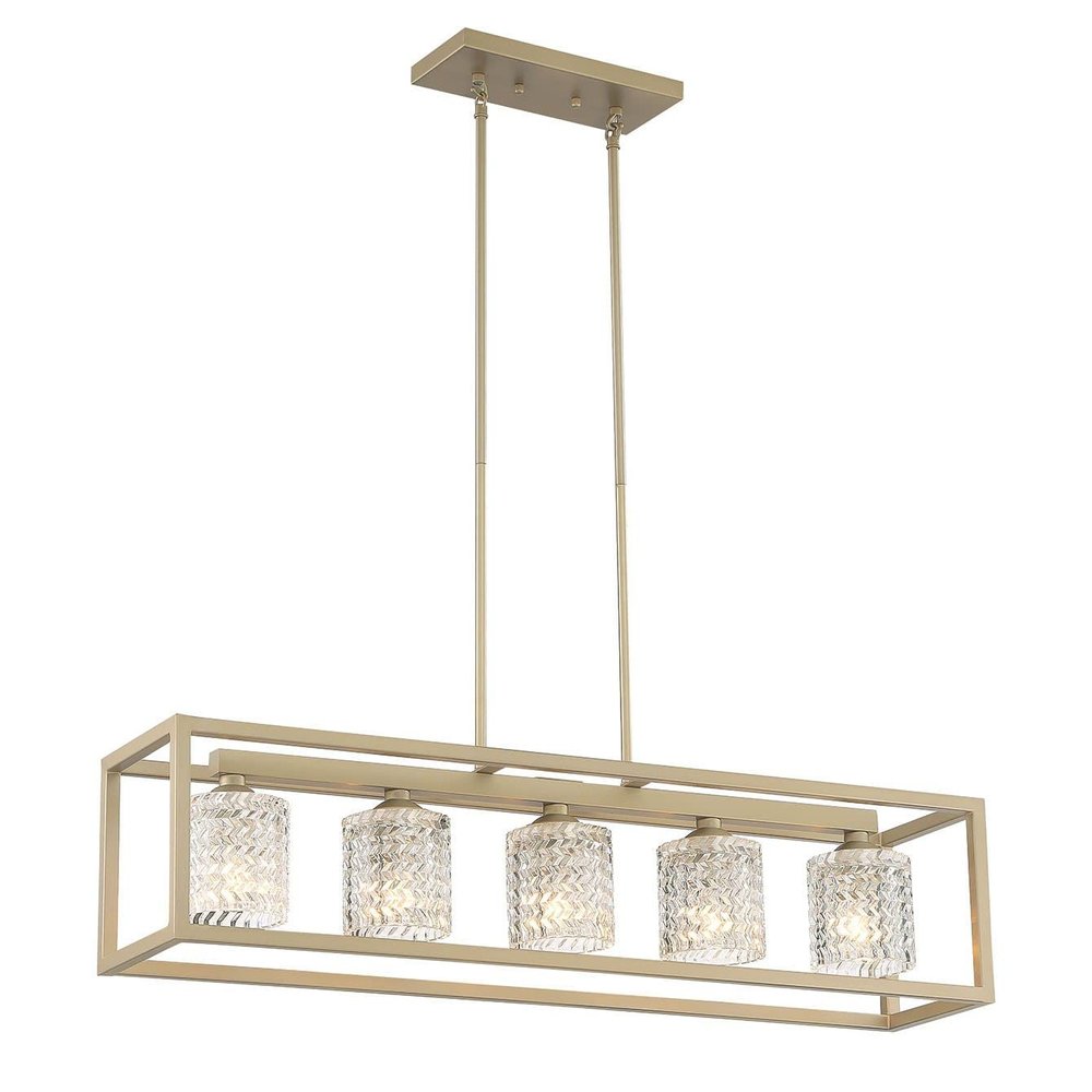 Brass Kitchen Island Five Light Metal Dimmable Chandelier With Clear Shades