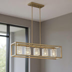 Brass Kitchen Island Five Light Metal Dimmable Chandelier With Clear Shades