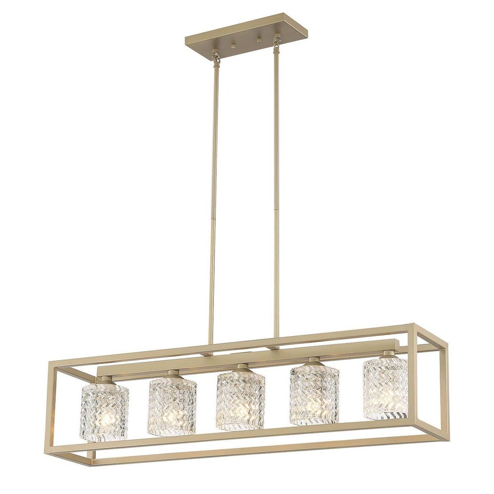 Brass Kitchen Island Five Light Metal Dimmable Chandelier With Clear Shades