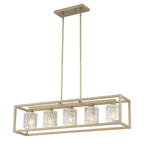 Brass Kitchen Island Five Light Metal Dimmable Chandelier With Clear Shades