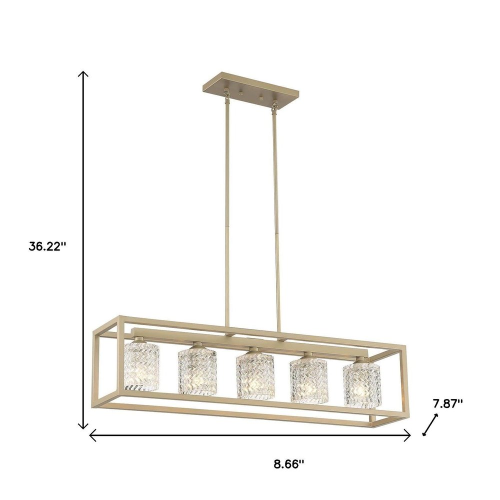 Brass Kitchen Island Five Light Metal Dimmable Chandelier With Clear Shades