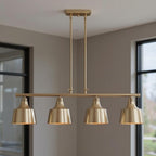 Gold Kitchen Island Four Light Metal Dimmable Chandelier With Gold Shades