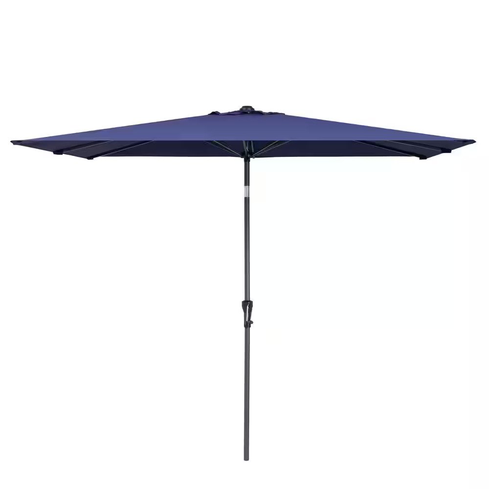 9' Navy Blue Polyester Rectangular Tilt Market Patio Umbrella