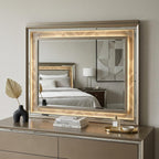 37" Champagne Lighted Wood Framed Mounted Dresser Mirror
