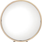 Set of Two Gold Metal And Faux Leather Round Freestanding Makeup Mirror And Stool