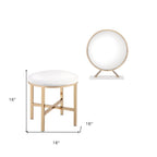 Set of Two Gold Metal And Faux Leather Round Freestanding Makeup Mirror And Stool