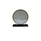 Set of Two Gold Black and White Metal And Faux Fur Freestanding Makeup Mirror And Stool