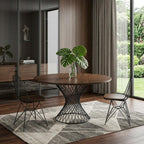54" Brown And Black Rounded Solid Manufactured Wood And Iron Pedestal Base Dining Table