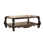 59" Brown and Dark Brown Wood Coffee Table With Shelf