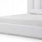 White Ribbed Texture Velvet Upholstered Queen Bed Frame