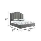 Queen Grey Upholstered Vertical Channel Velvet Bed with USB