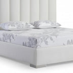 White Wood And Faux Leather Queen Bed Frame with USB