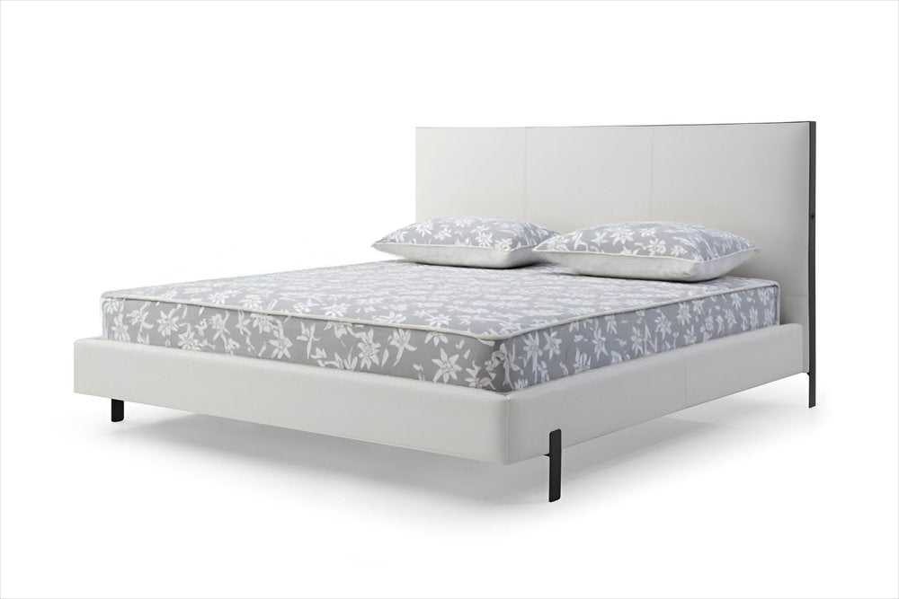 White Wood And Faux Leather King Bed Frame With USB