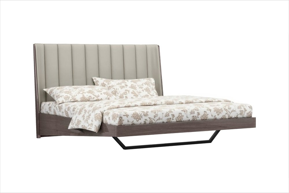 King Grey Upholstered Faux Leather and Ivory Gloss Bed Frame