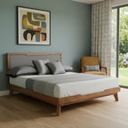 Gray and Brown Wood And Linen King Bed Frame