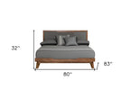 Gray and Brown Wood And Linen King Bed Frame