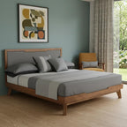 Gray and Brown Wood And Linen California King Bed Frame