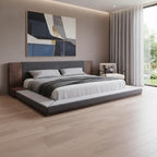 Brown and Gray Wood Upholstered King Bed Frame